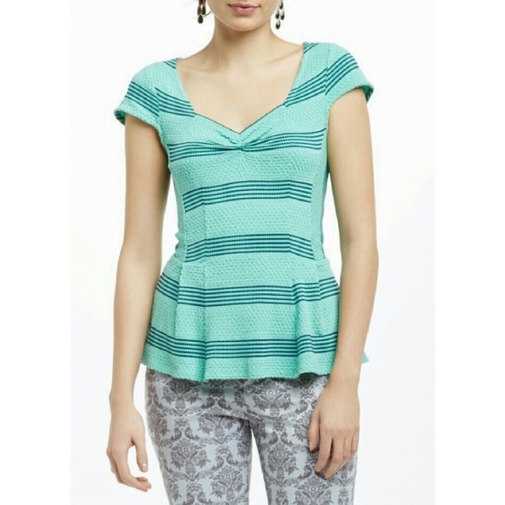 Anthro Postmark S Green Stripe Peplum Top.